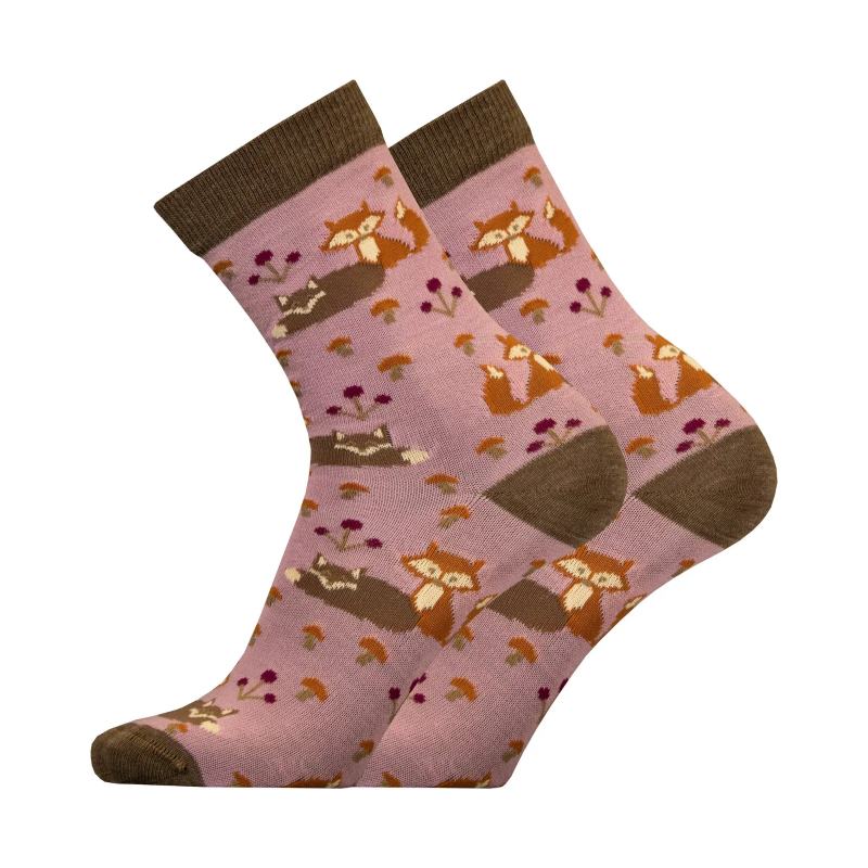 Merino ponožky lišky - Velikost: 39-42, varianty: zelené
