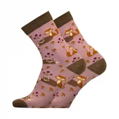 Ponožky z merina se vzorem lišek - růžové