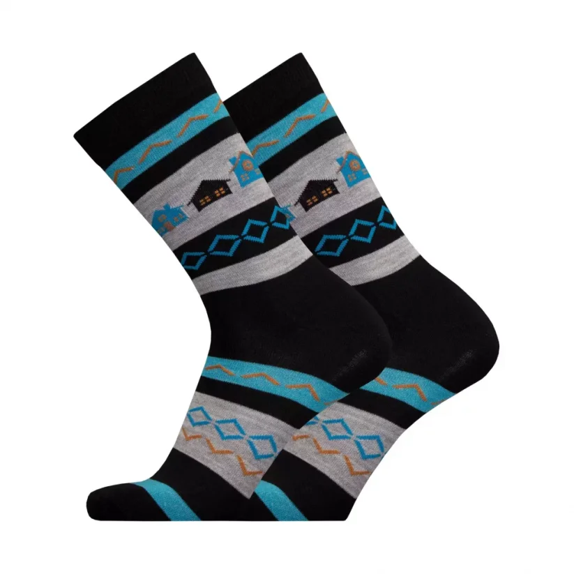 Merino ponožky domečky - Velikost: 43-46, varianty: černé
