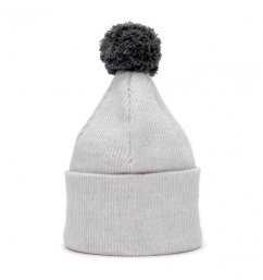 Merino čepice s bambulí Wau šedobílá 2 Merino čepice s bambulí Wau šedobílá 2