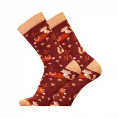 Ponožky z merina se vzorem lišek - vínové