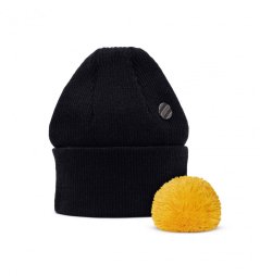 Merino čepice se žlutou bambulí Wau černá Merino čepice se žlutou bambulí Wau černá