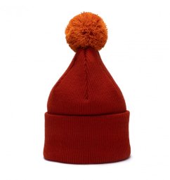 Merino čepice s bambulí Wau cihlová 2 Merino čepice s bambulí Wau cihlová 2