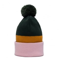 Barevná merino čepice s bambulí Mibu růžovozelená 2