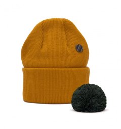 Merino čepice s bambulí Wau hořčicová Merino čepice s bambulí Wau hořčicová